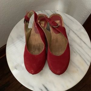 Cute red suede clogs